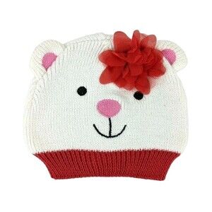 So'dorable Baby Girl Size 0-6 mo  NWT  Bear Knit Beanie Hat  White / Red